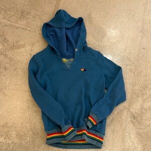Aviator Nation Blue Hoodie with Rainbow Trim